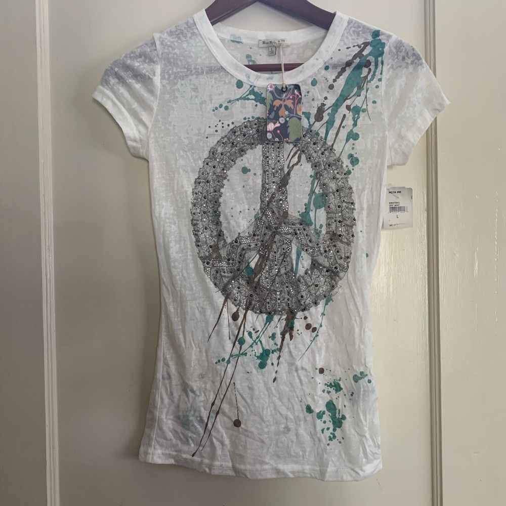 NWT Miss Me Girls Burnout Peace Graphic Tshirt
